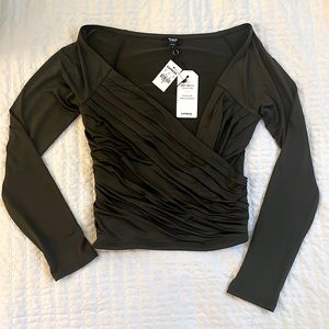 Express Tops Express Body Contour Silky Long Sleeve Wrap Top Color: Green Size S